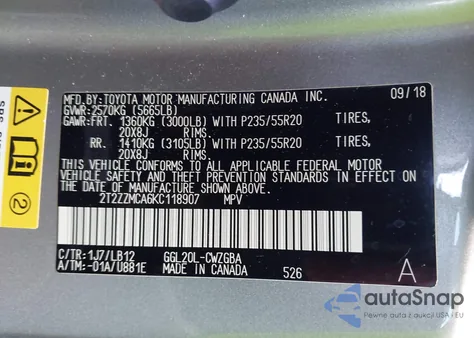 2019 Lexus Rx 350 из США, поврежденный, VIN 2T2ZZMCA6KC118907